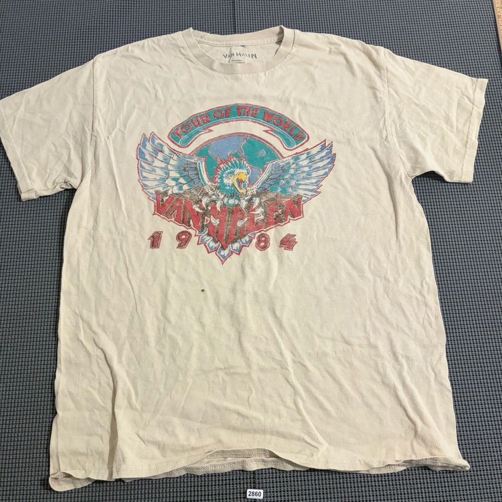 Van Halen Tour of the World 1984 Graphic T-Shirt Beige Size L